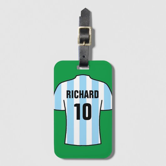 ライトブルーのサッカーシャツ ラゲッジタグ (正面縦)