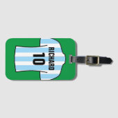 ライトブルーのサッカーシャツ ラゲッジタグ (正面横)