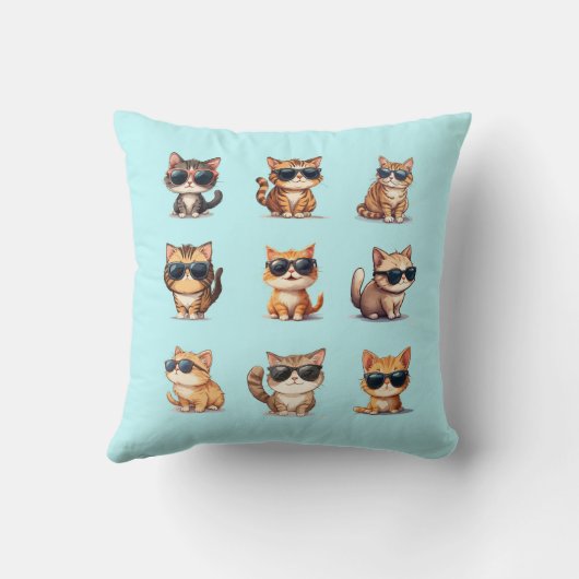 ライトブルーのサングラスをかけている愛らしい猫 クッション (裏面)