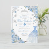 ライトブルーのシルバー雪の花飾り付きのウィンターキンセアネラ 招待状 (スタンド正面)