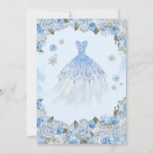 ライトブルーのシルバー雪の花飾り付きのウィンターキンセアネラ 招待状 (裏面)