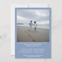 ライトブルーのシンプルな写真付き結婚式リハーサルディナー 招待状