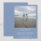 ライトブルーのシンプルな写真付き結婚式リハーサルディナー 招待状 (正面/裏面)