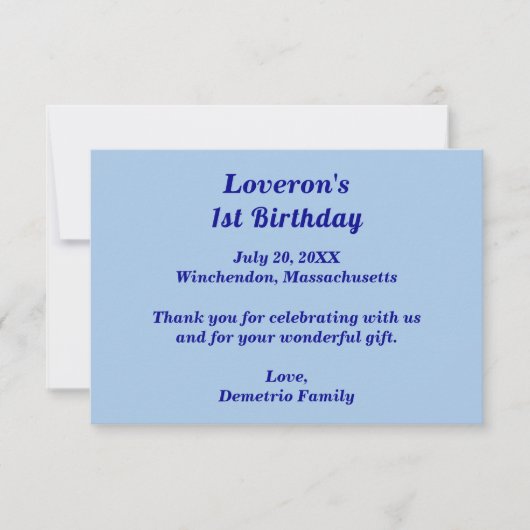 ライトブルーのシンプルな子供の誕生日お礼カード サンキューカード (正面)