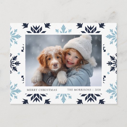 ライトブルーのスノーフレーク シーズンポストカード (正面)