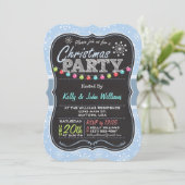 ライトブルーのスノーフレーク、チョークのクリスマスパーティー 招待状 (スタンド正面)
