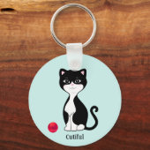 ライトブルーのタキシード猫 キーホルダー (正面)
