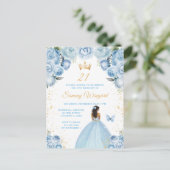 ライトブルーのダークスキンプリンセス誕生日パーティー ポストカード (スタンド正面)