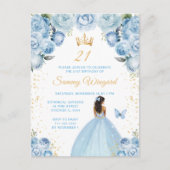 ライトブルーのダークスキンプリンセス誕生日パーティー ポストカード (正面)