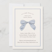 ライトブルーのチェック柄リボン おしゃれな男の子ベビーシャワー 招待状 (正面)