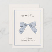 ライトブルーのチェック柄リボン　エレガントなベビーシャワー サンキューカード (正面/裏面)