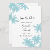 ライトブルーのデイジー結婚式日付を保存 セーブザデート (正面/裏面)