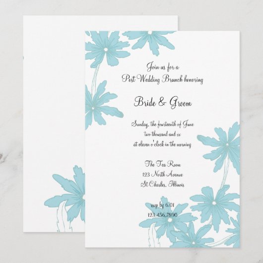 ライトブルーのデイジー　結婚式後ブライドの朝食会 招待状 (正面/裏面)