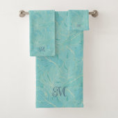 ライトブルーのトロピカルパーム葉のパターン バスタオルセット (インサイチュ)