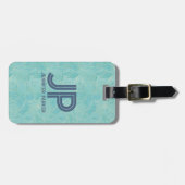 ライトブルーのトロピカルパーム葉のパターン ラゲッジタグ (正面横)