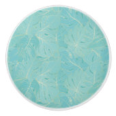 ライトブルーのトロピカルパーム葉の高級パターン セラミックノブ (正面)