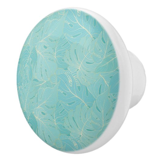 ライトブルーのトロピカルパーム葉の高級パターン セラミックノブ (右)
