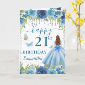 ライトブルーのドレスを着た赤毛のプリンセスの誕生日 カード (黄色い花)