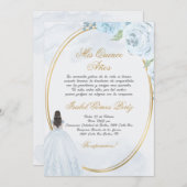 ライトブルーのドレスキンセアニェラシルエット 招待状 (正面/裏面)