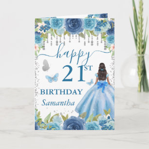 ライトブルーのドレス ダークスキンのプリンセス 誕生日 カード