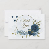 ライトブルーのネイビーブルーの花ボタニ結婚ーズ サンキューカード (正面)