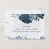 ライトブルーのネイビーブルーの花ボタニ結婚ーズ サンキューカード (正面)