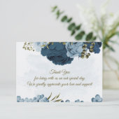 ライトブルーのネイビーブルーの花ボタニ結婚ーズ サンキューカード (スタンド正面)