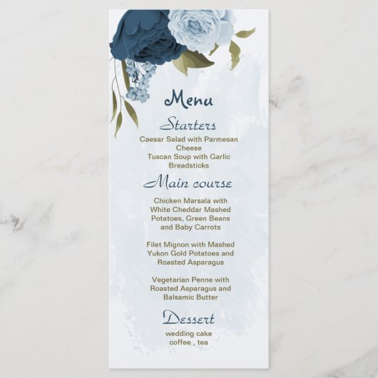 ライトブルーのネイビーブルーの花ボタニ結婚ーズ メニュー (正面)