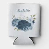 ライトブルーのネイビー結婚フラワーズ 缶クーラー (正面)