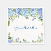 ライトブルーのハイドレンジアの花のPARTYペーパー スタンダードカクテルナプキン (正面)