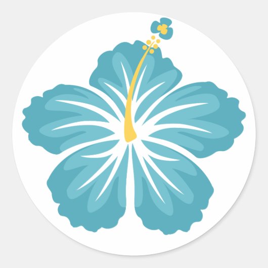 ライトブルーのハイビスカスフラワー ラウンドシール (正面)