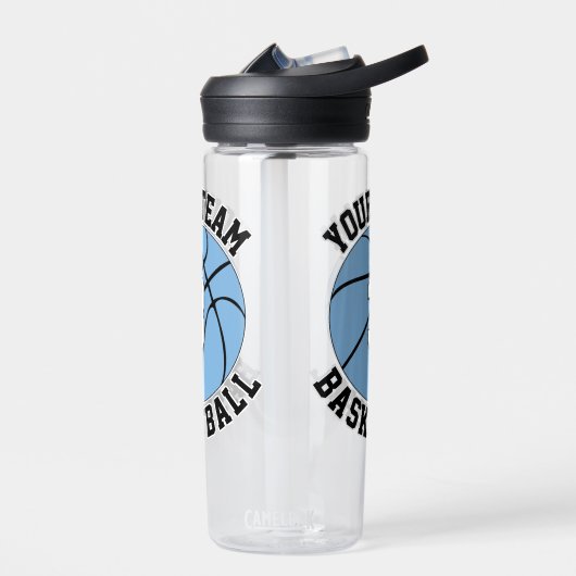 ライトブルーのバスケットボールプレイヤーチーム名と番号 ウォーターボトル (左面)
