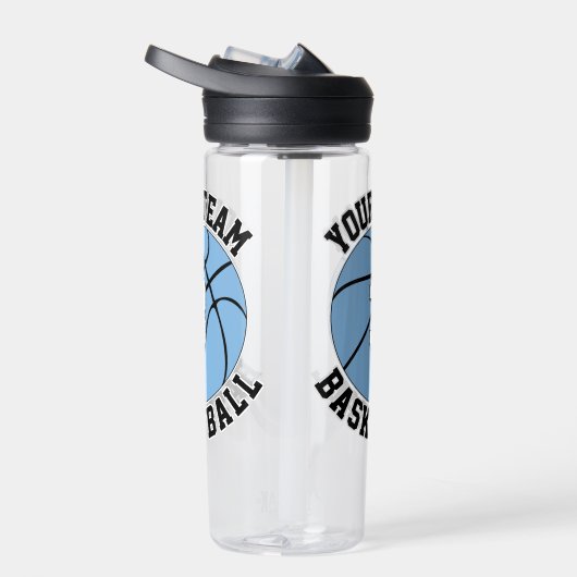 ライトブルーのバスケットボールプレイヤーチーム名と番号 ウォーターボトル (右面)