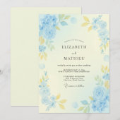 ライトブルーのパステルフラワーの結婚式 招待状 (正面/裏面)