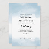 ライトブルーのパステル水彩ウェディング 招待状 (正面/裏面)
