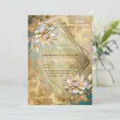 ライトブルーのパレットにゴールドのバロック様式のデザイン 招待状 (スタンド正面)