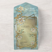 ライトブルーのパレットを銅/ブロンズの前で オールインワン招待状 (外側)