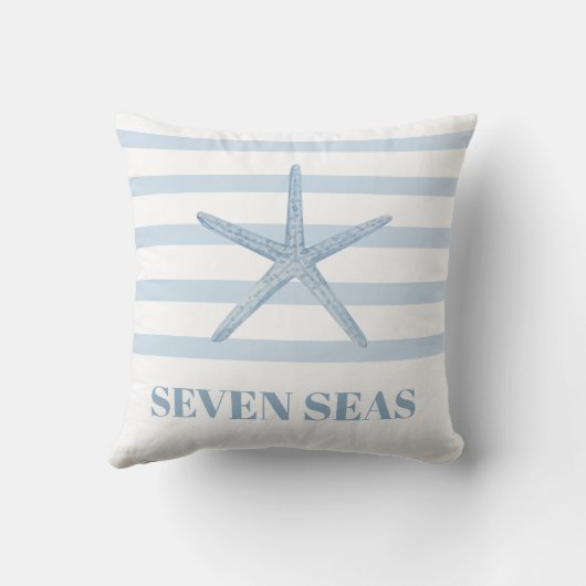 ライトブルーのヒトデストライプ文字沿岸 クッション (裏面)