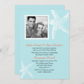 ライトブルーのヒトデ写真テンプレート　レセプションのみ 招待状 (正面/裏面)