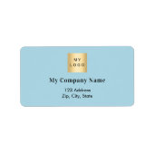 ライトブルーのビジネスロゴ差出人住所 ラベル (正面)