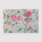 ライトブルーのピンクのバラと白い水玉模様 薄葉紙 (正面)