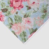 ライトブルーのピンクのバラと白い水玉模様 薄葉紙 (詳細)