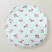 ライトブルーのピンクのバラのパターン ラウンドクッション (正面)