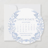ライトブルーのフローラカレンダー日付の円を保存 招待状 (正面)
