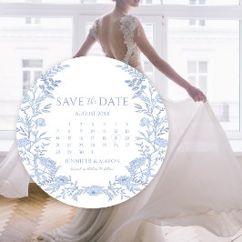 ライトブルーのフローラカレンダー日付の円を保存 招待状