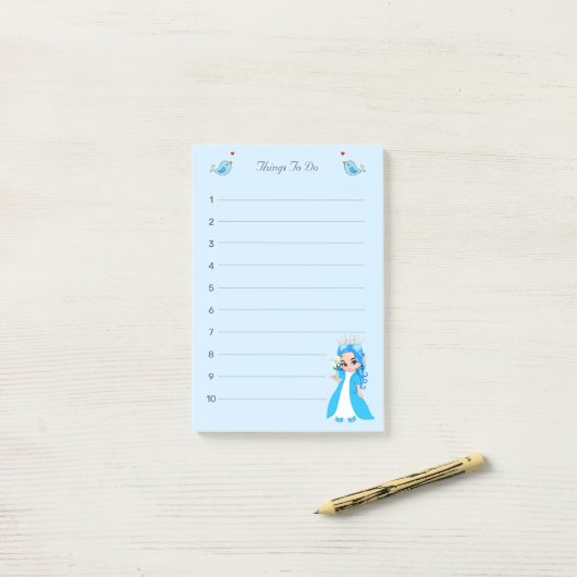 ライトブルーのプリンセスが並ぶ小さなアイテム ポストイット (デスク上)