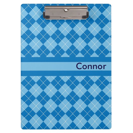ライトブルーのプレイドクリップボパーソナライズされたード クリップボード (正面)