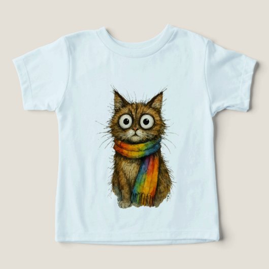 ライトブルーのホイッシカルな虹の猫のトドラーグラフィックTシャツ (デザイン正面)