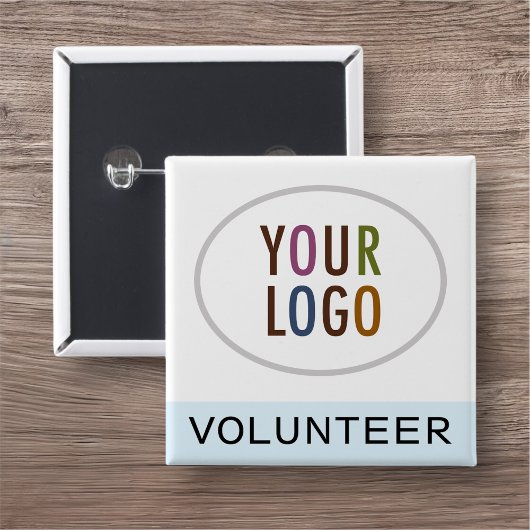 ライトブルーのボランティアピンバッジロゴ四角ボタン 缶バッジ