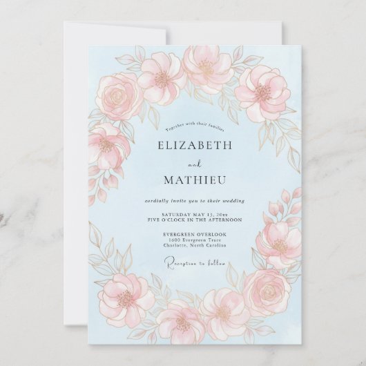 ライトブルーのポリッシュされたピーゴの結婚式 招待状 (正面)
